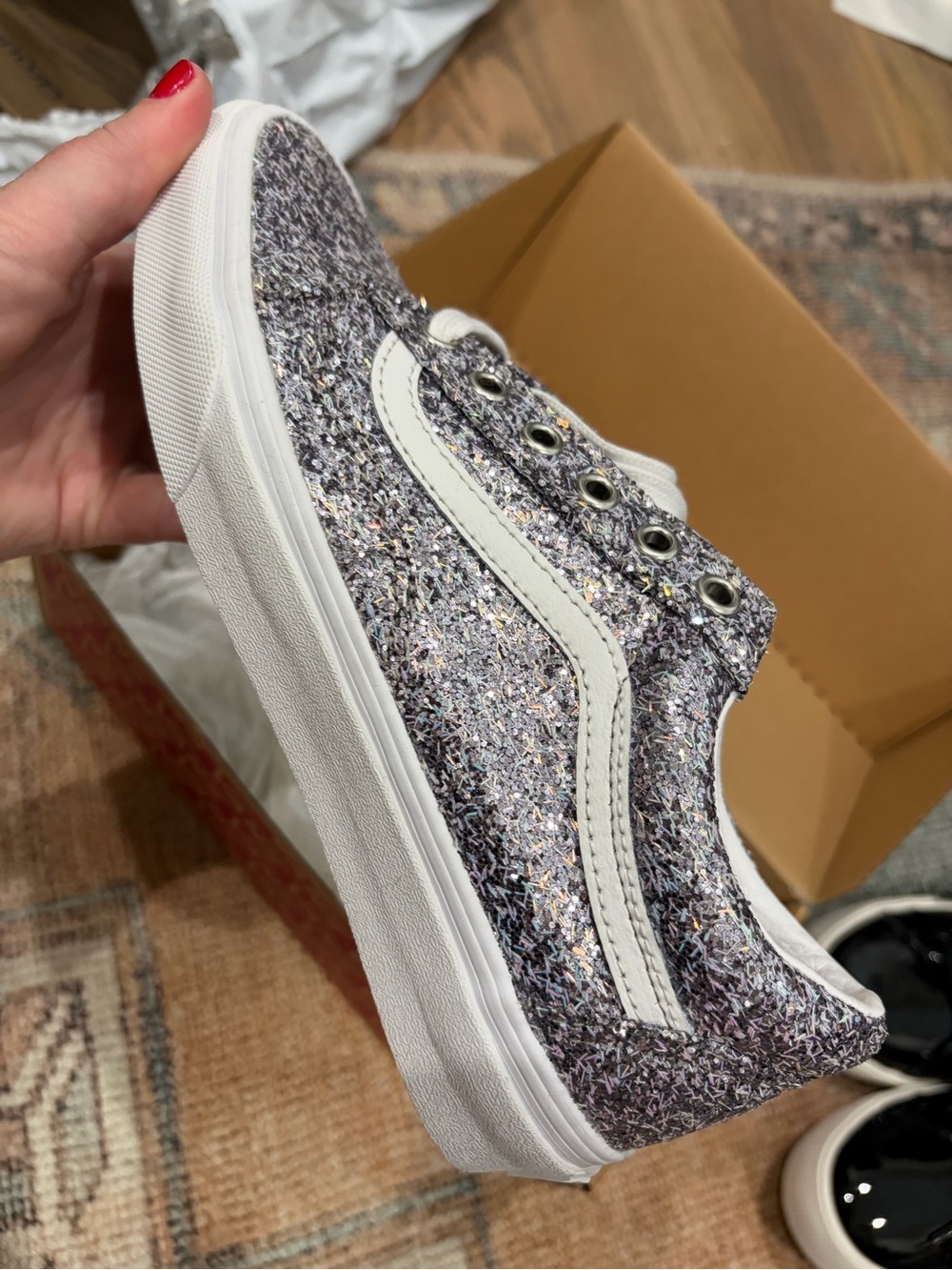 Vans “Shiny Party Silver” Glitter Old Skool Sneakers NWB - Picture 3 of 10
